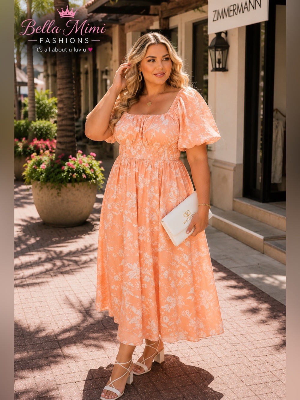 NWT Bella Mimi Peach Floral Puff-Sleeve Maxi Dress plus sizes varied  🌸 BRB SL 6 - Picture 3 of 7